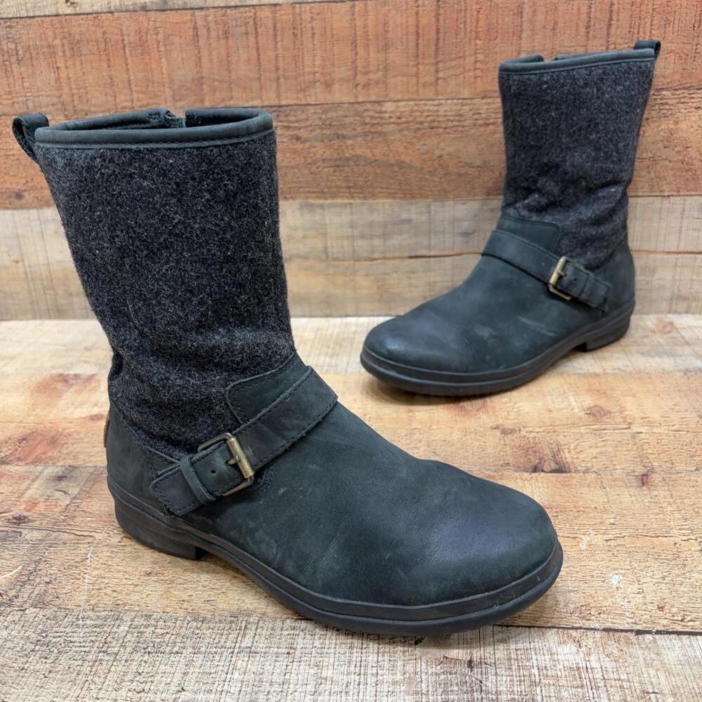 UGG Snow Boots Womens Size 8 39 Gray Leather Waterproof Mid Calf Zip Winter